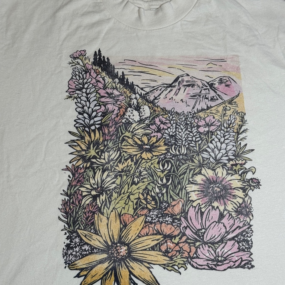Vintage 90s Wildflower Meadow Moutain Nature Womens Large Short Sleeve T Shirt View 2